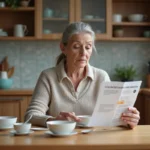 Femme lisant une brochure de preparation colonoscopie à la maison