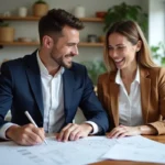 Jeune couple d'architectes dans un appartement lumineux