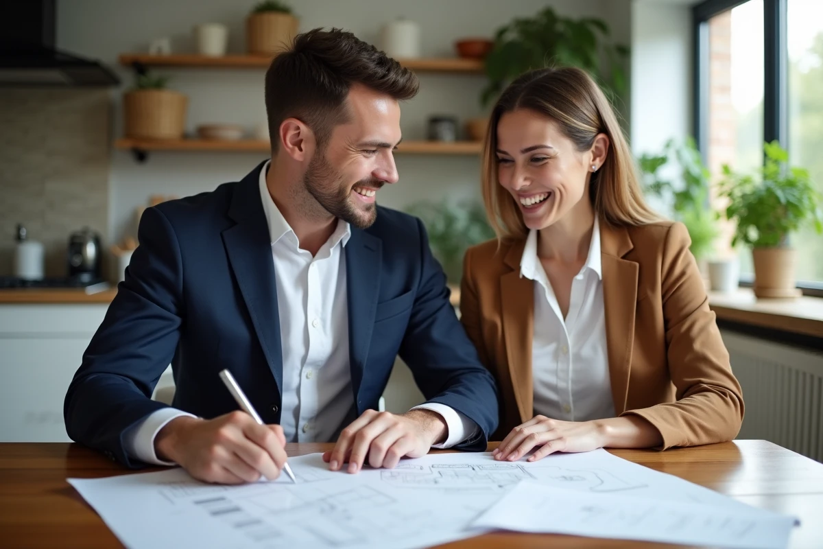 Jeune couple d'architectes dans un appartement lumineux