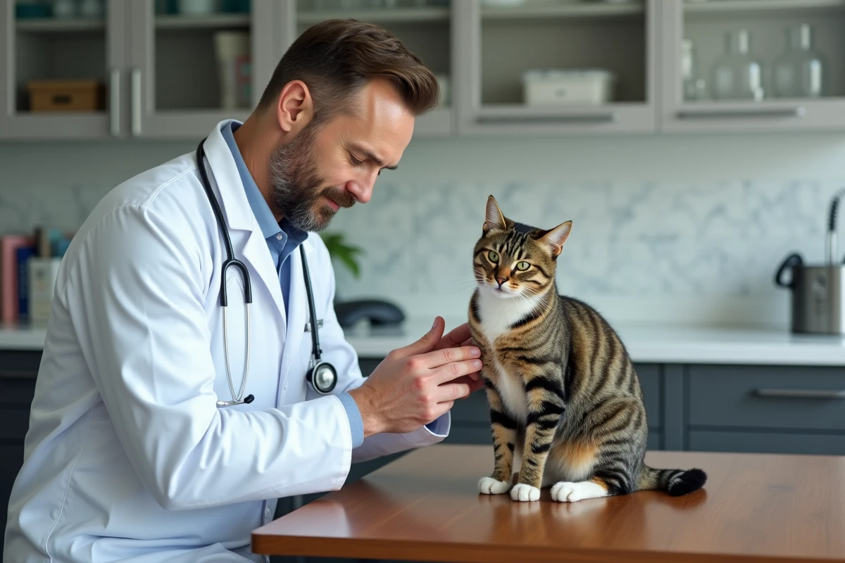 Vétérinaire examinant un chat dans une clinique moderne